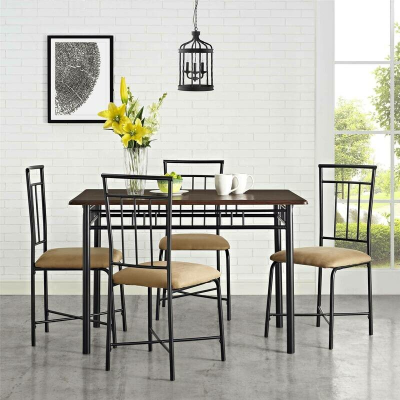 5-Piece Wood &amp; Metal Dining Set, Deep Walnut