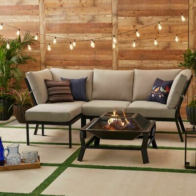 Greyson Square 4-Piece Outdoor Patio Sectional, Tan Cushions and Patio Cover