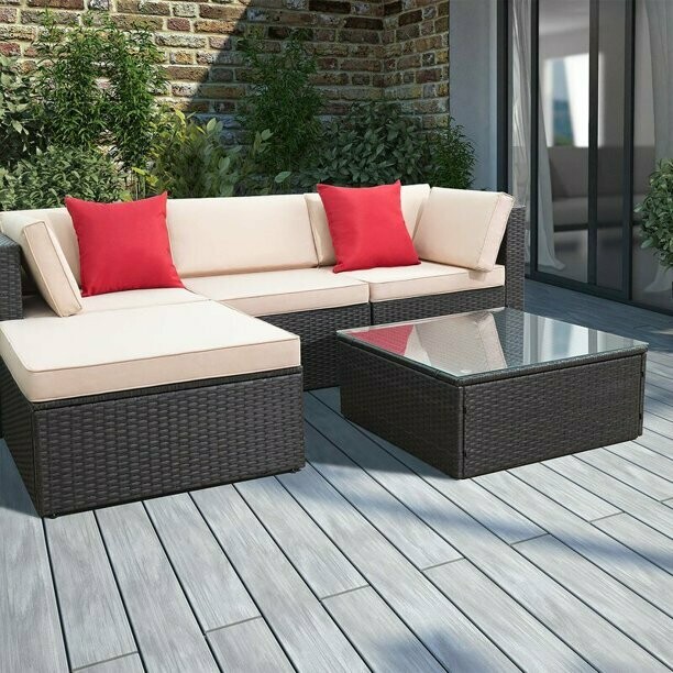 5 Pieces All-Weather Conversation Set and Glass Table