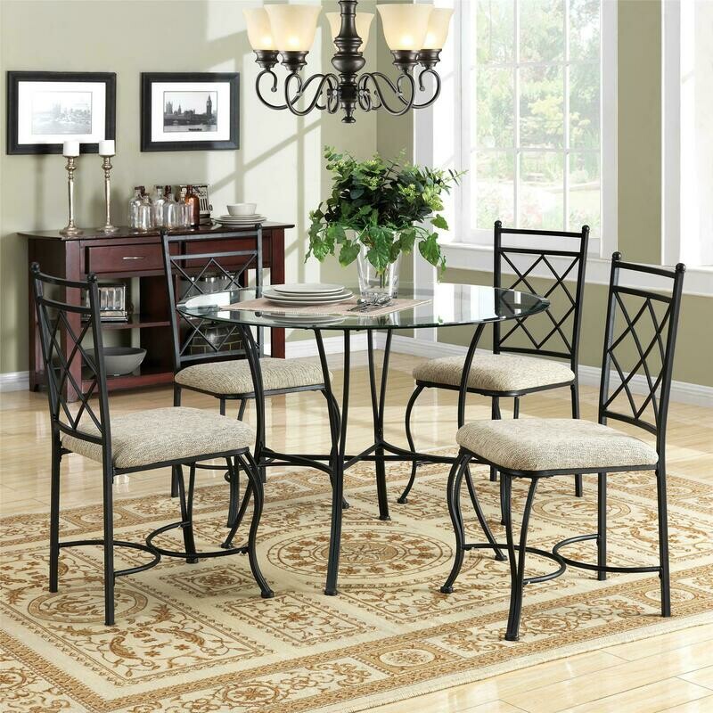5-Piece Glass Top Metal Dining Set