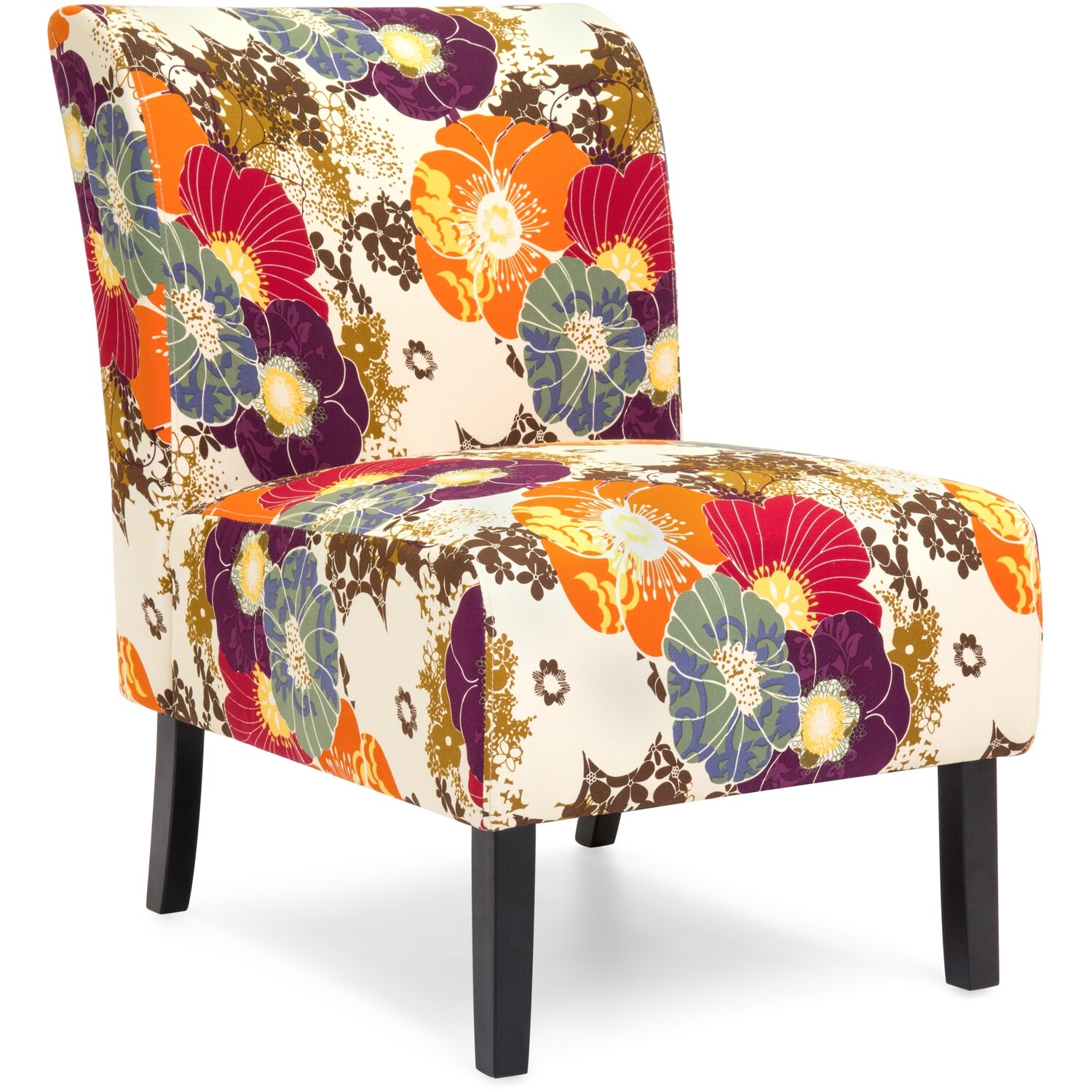 Modern Contemporary Upholstered Armless Accent Chair - Floral/Multicolor