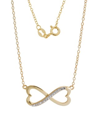 18kt Gold over Silver Clear Crystal Infinity/Heart Necklace
