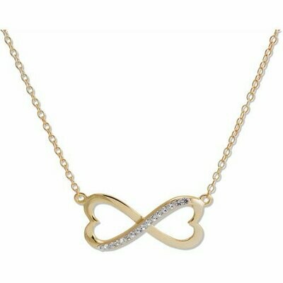 18kt Gold over Silver Clear Crystal Infinity/Heart Necklace