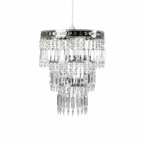 Faux-Crystal &amp; Chrome Queen&#39;s Crown Pendant Light Shade