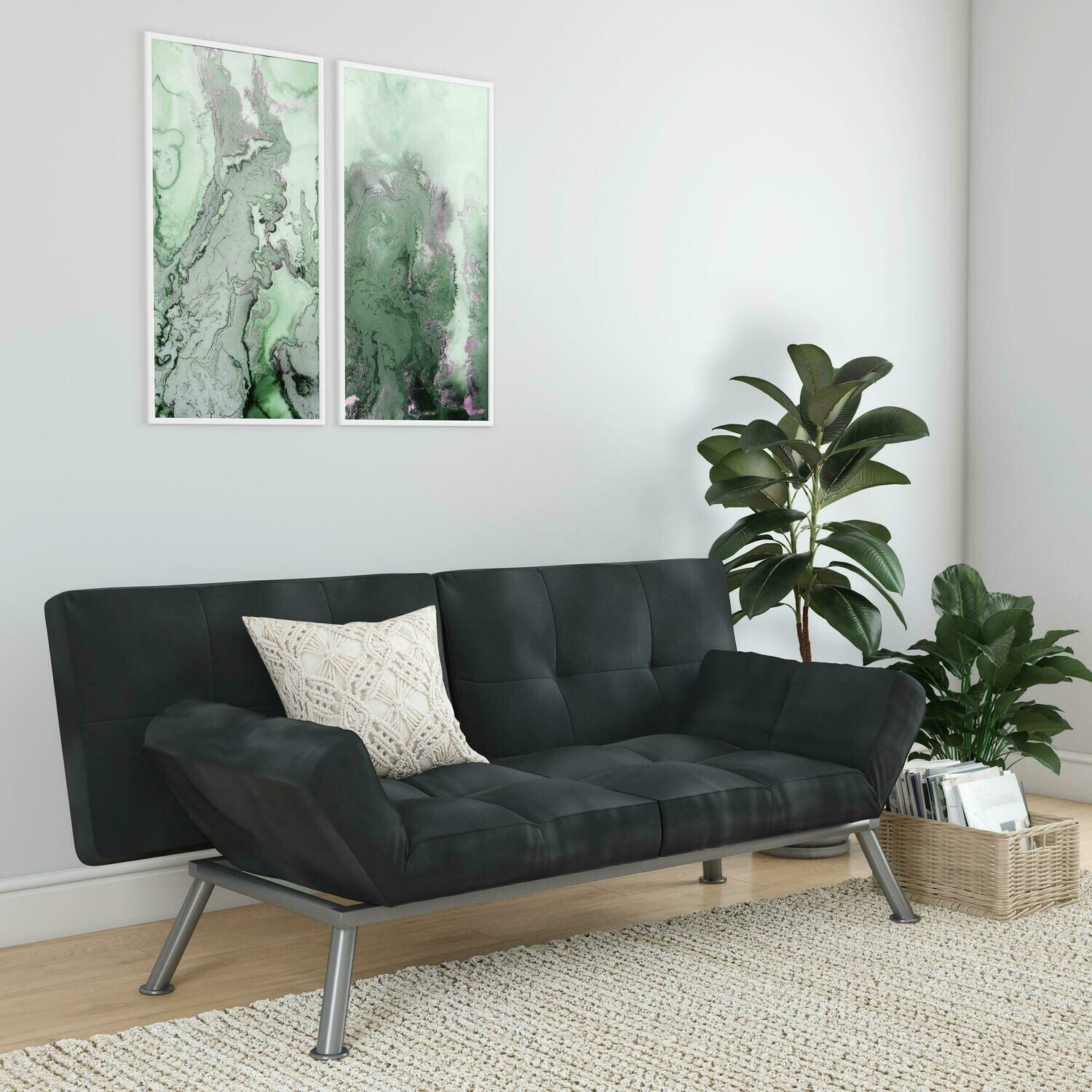 Futon Sofa Couch Black Mattress Frame Studio Apt Flat Bed Bedroom Theater Dorm