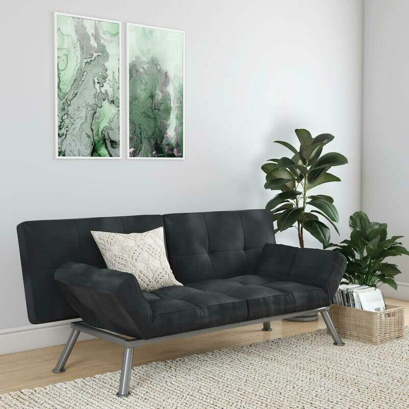 Futon Sofa Couch Black Mattress Frame Studio Apt Flat Bed Bedroom Theater Dorm