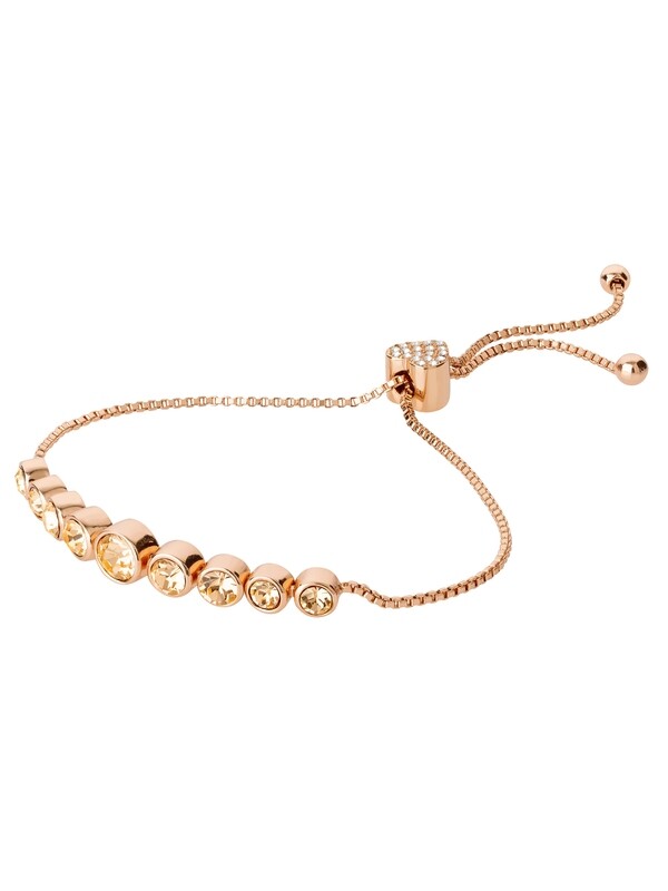 14KT GOLD FLASH PLATED PEACH CRYSTAL BOLO BRACELET
