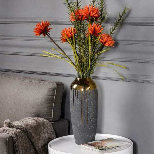 Marloe Charcoal, Gold Ceramic Vase