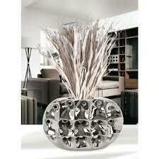 11 in. Ceramic Geometric-Molded Decorative Vase in Silver
