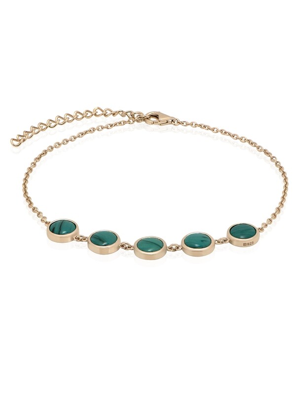 Round Green Murano Bracelet 7.5 and 1.5 inch in 14K Gold Plated Sterling Silver