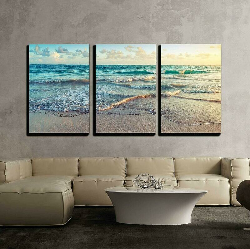 wall26 - Sunrise on Atlantic Ocean - Canvas Art Wall Decor - 16&quot;x24&quot;x3 Panels