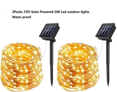 Solar String Lights Outdoor, 2 packs 72ft 200 LED Solar Powered Fairy Lights Waterproof Decorative Lighting for Patio Garden Yard Party (Warm White) with Panel 8 lights mode