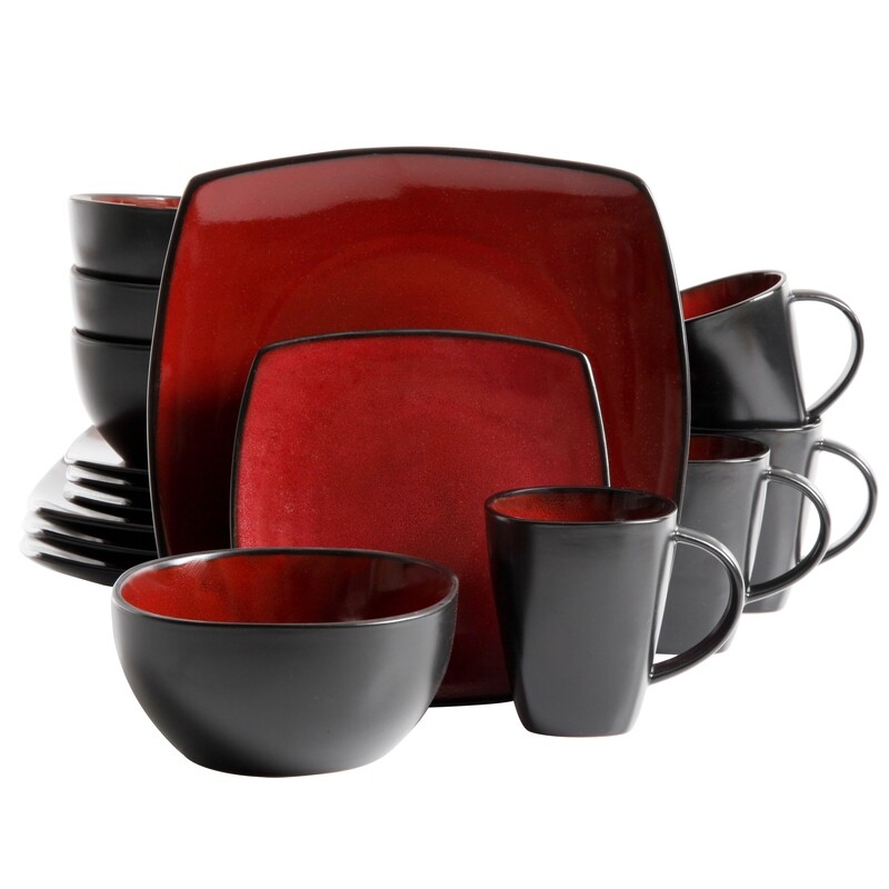 Gibson Home Soho Lounge Square Stoneware 16-Piece Dinnerware Set, Multiple Colors