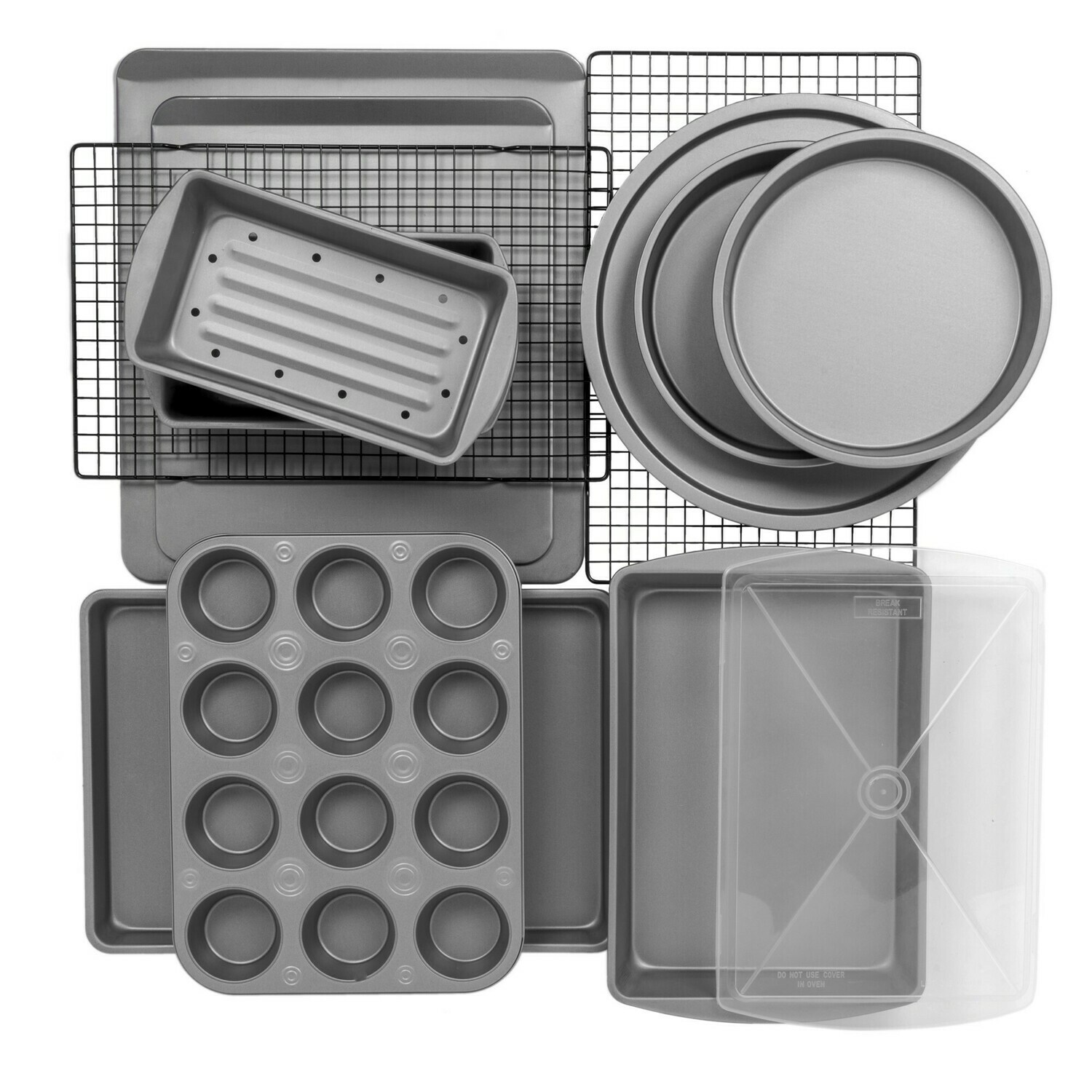 BakerEze 12-Piece Bakeware Set, Muffin Pan, Cookie Sheet, Cake and Loaf Pan, Pizza Pan