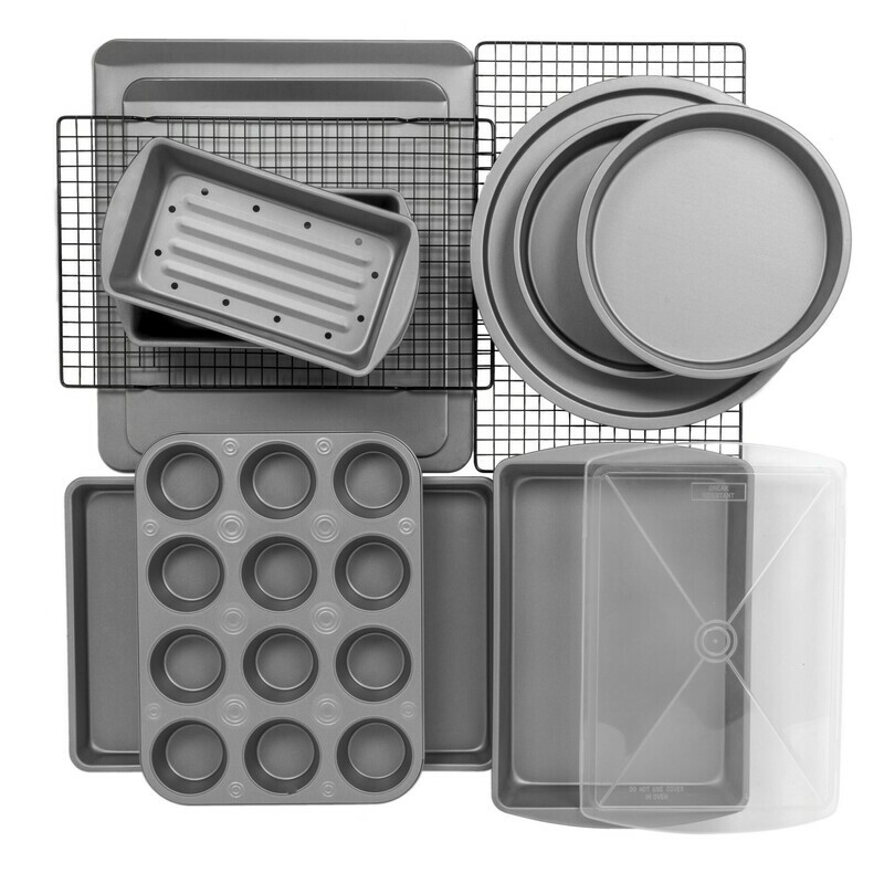BakerEze 12-Piece Bakeware Set, Muffin Pan, Cookie Sheet, Cake and Loaf Pan, Pizza Pan