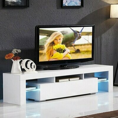 Modern TV Stand High Gloss Media Console Cabinet Entertainment Center with LED Shelf and Drawers,White