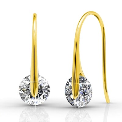 McKayla 18k Gold Plated Dangling Earrings with Swarovski Crystal, Classic Drop Dangle-Earrings, Best Silver Earrings for Women, Small Solitaire Hook Drop Earrings with Swarovski (Multiple Metals)