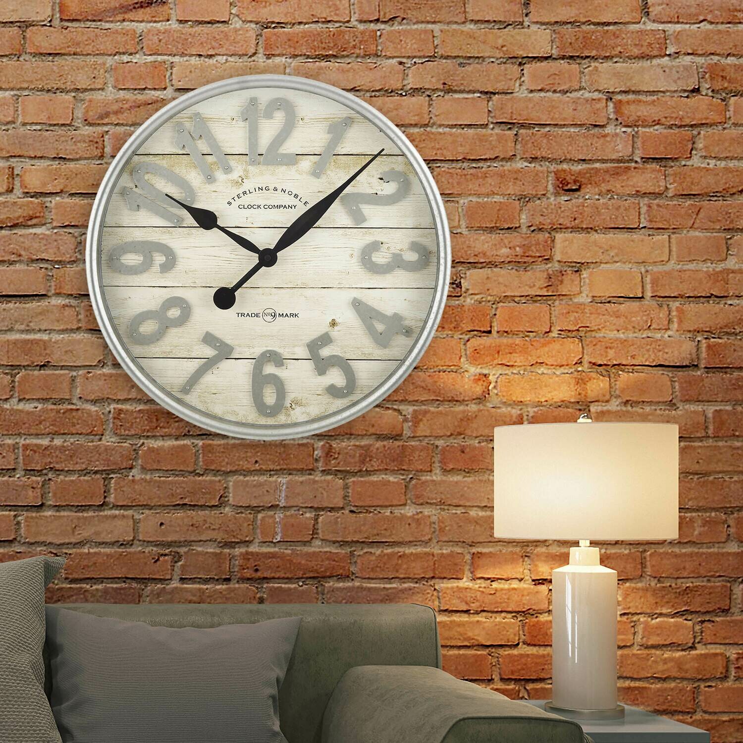20&quot; White and Galvanized Raised Arabic Farmhouse Wall Clock