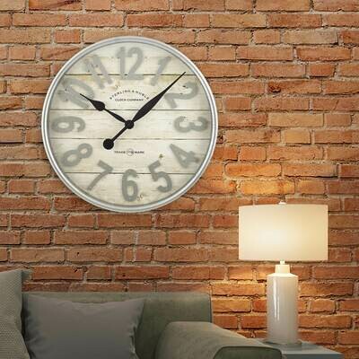 20" White and Galvanized Raised Arabic Farmhouse Wall Clock