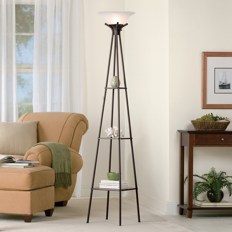 69&quot; Etagere Shelf Floor Lamp, Dark Charcoal Finish