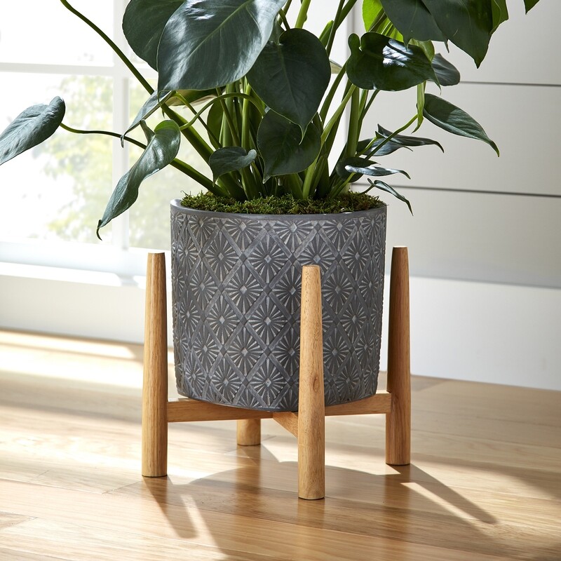 Brynn 10in Round Concrete Planter, Grey