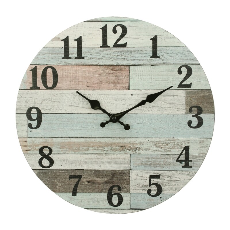 Stonebriar Vintage Coastal Worn Blue 14 Inch Round Hanging Wall Clock - Battery Operated