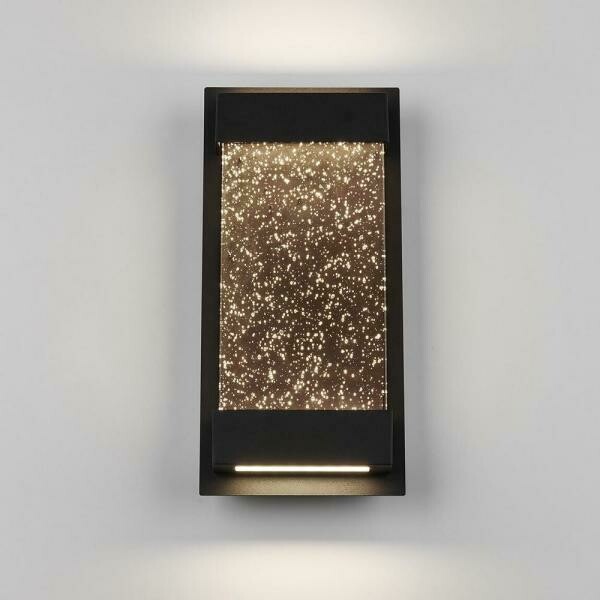 Medium Essence Glowbox Black Outdoor Integrated LED Wall Mount Lantern with Bubble Glass