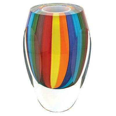 6 in. Rainbow Murano Style Art Glass Vase Home Decor Art Blown Glass Collectible