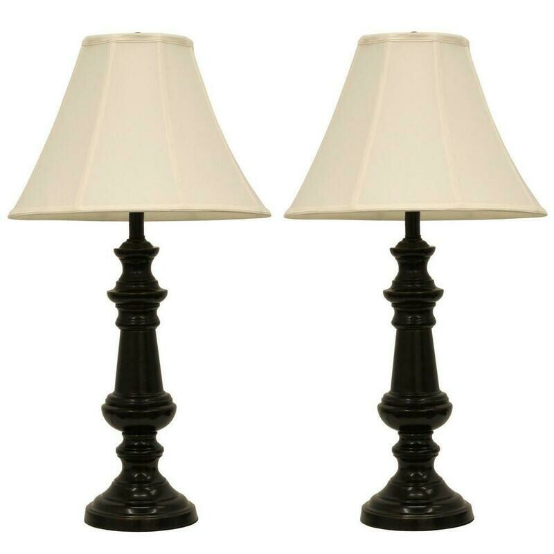 Touch Control 32 in. Bronze Table Lamp with Faux Silk Shade