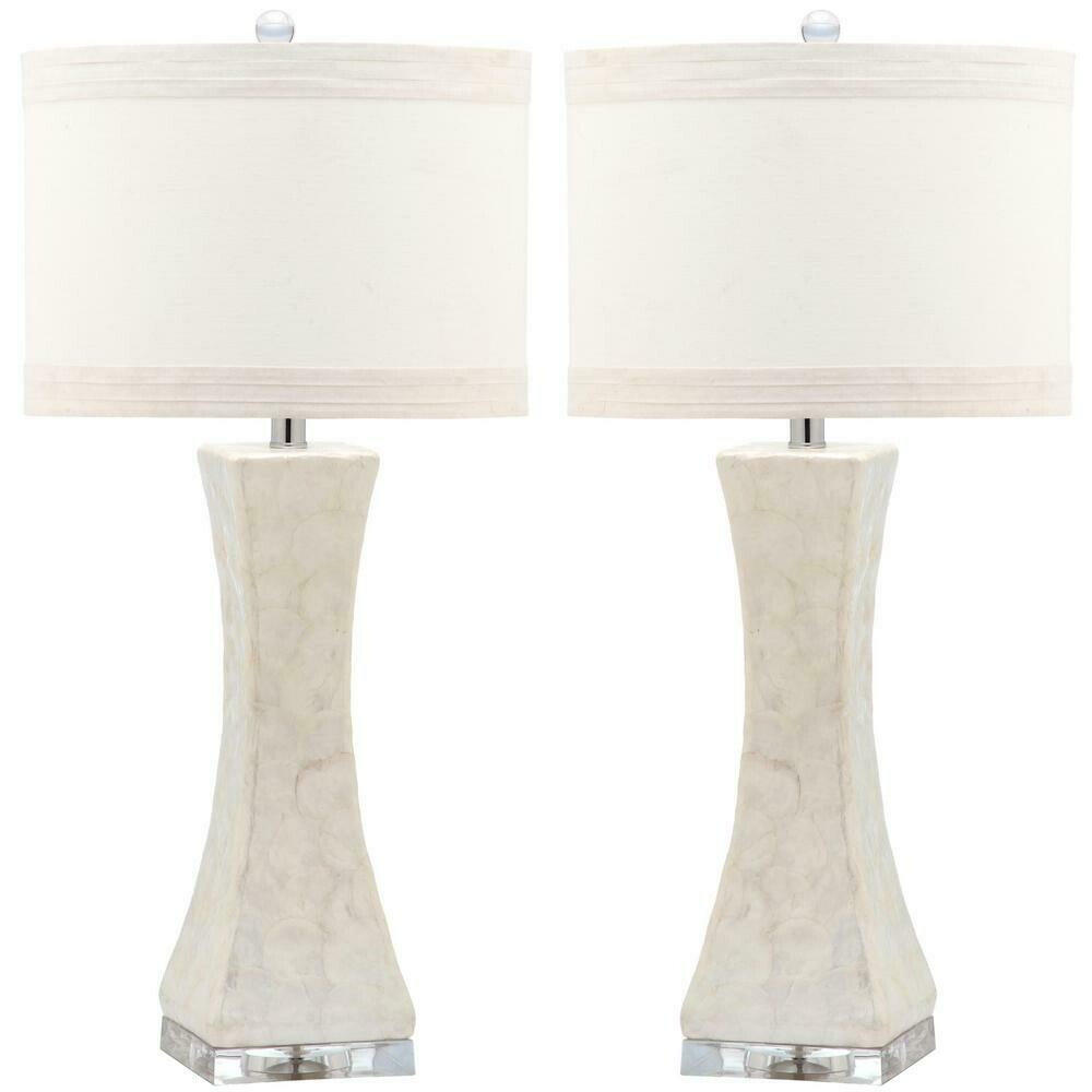 Shelley 30 in. White Concave Table Lamp with Off-White Shade (Set of 2)