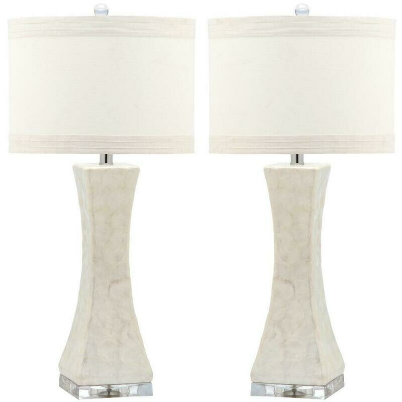 Shelley 30 in. White Concave Table Lamp with Off-White Shade (Set of 2)