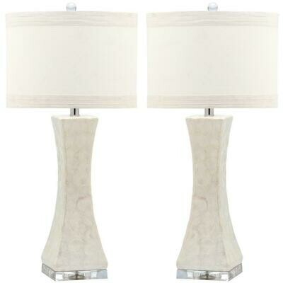 Shelley 30 in. White Concave Table Lamp with Off-White Shade (Set of 2)