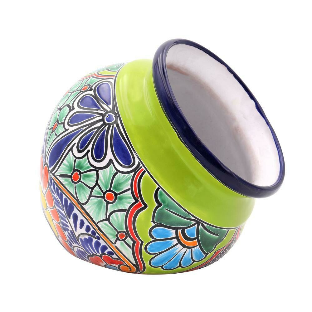 Talavera 10 in. Green Tilted Chata Ceramic Planter