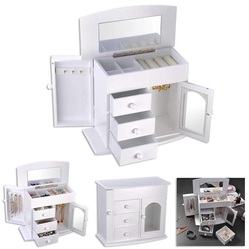 Yescom Wooden Jewelry Box, with Built-in Mirror