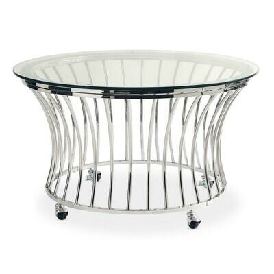 Astoria 36 in. Metal/Clear Medium Round Glass Coffee Table with Casters
