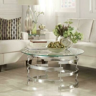 36 in. Chrome Medium Round Glass Coffee Table