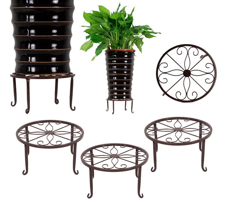3 Pack Iron Potted Plant Stands Flower Pot Holder 9 inches Heavy Duty 50lb Pre-Assembled Round Rack, Bronze Color