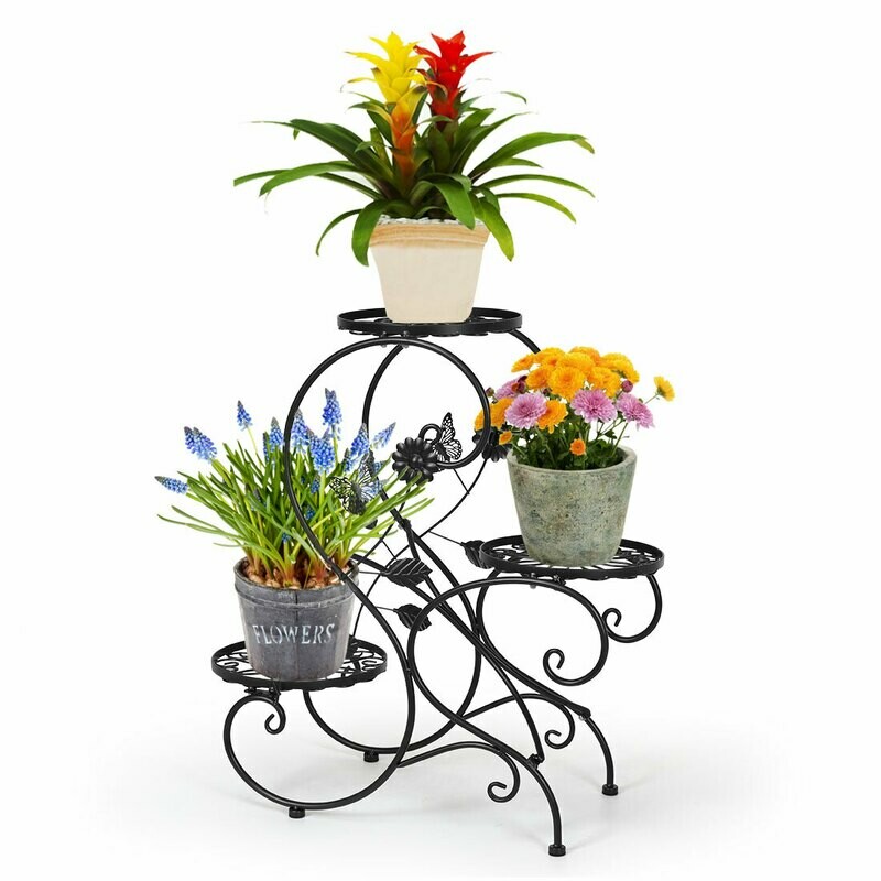 HLC 3 Tier Metal Plant Stand Garden Patio Flower Pot Rack Modern &quot;S&quot; Design, Black