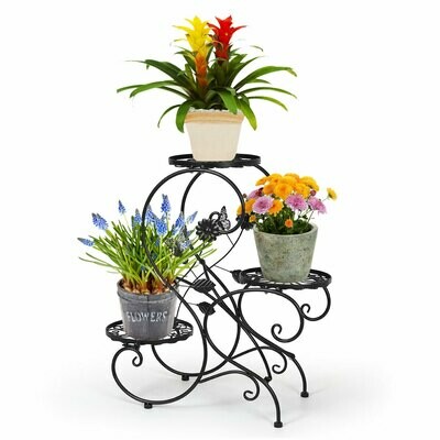 HLC 3 Tier Metal Plant Stand Garden Patio Flower Pot Rack Modern "S" Design, Black