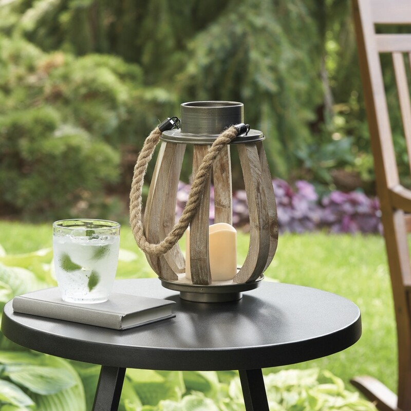 Medium Battery Operated Classic LED Wood Lantern, Natural Finish