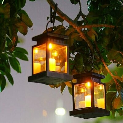2 Pack Solar Lantern,Outdoor Garden Hanging Lantern-Waterproof LED Flickering Flameless Candles Mission Lantern