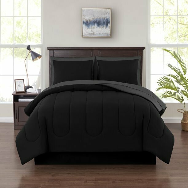 8 Piece Solid Bed-in-a-Bag Bedding Set with Sheets, Queen, Multiple Colors