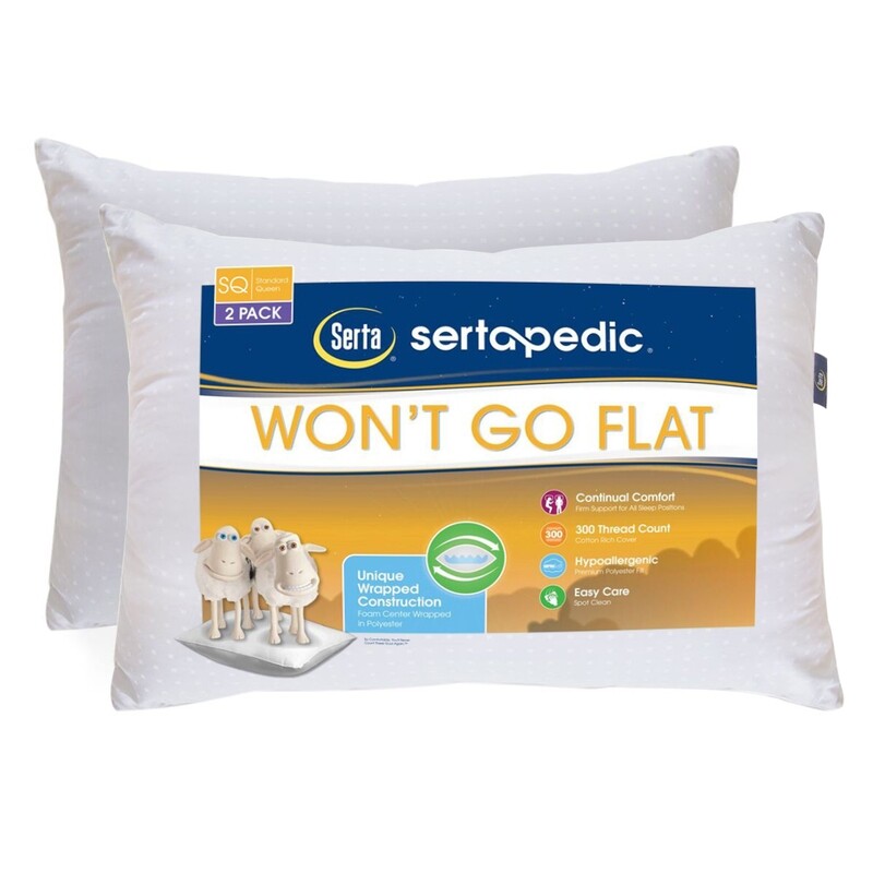Sertapedic Won&#39;t Go Flat Pillow, Set of 2, Standard/Queen