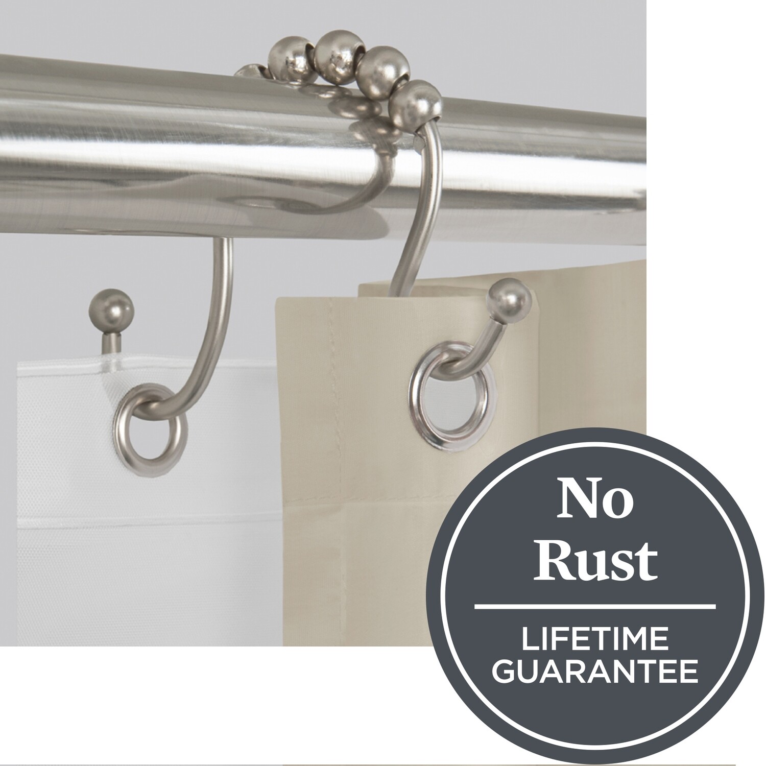 Rustproof Double Easy Glide Shower Hooks, Set of 12, Brushed Nickel