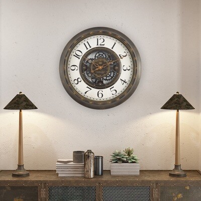 Indoor 15.5" Aged Bronze Arabic Industrial Gear Wall Clock