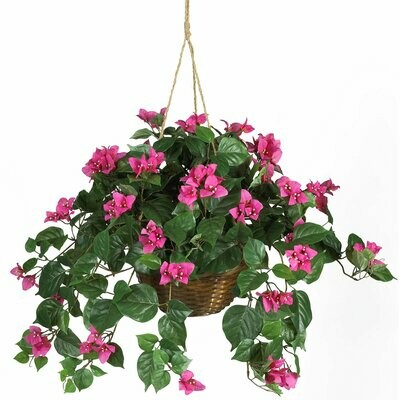 Nearly Natural Bougainvillea Hanging Basket Silk Artificial Plant, Pink