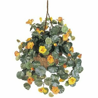 Nearly Natural Nasturtium Silk Hanging Basket, Artificial Plant, Gold