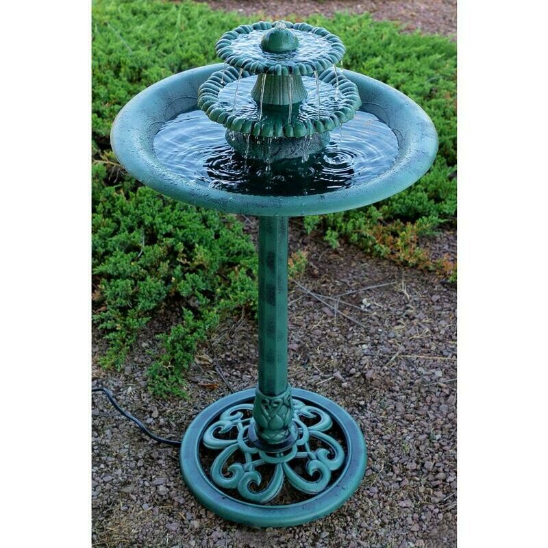 35 in. Tall Outdoor 3-Tiered Pedestal Water Fountain and Birdbath, Green