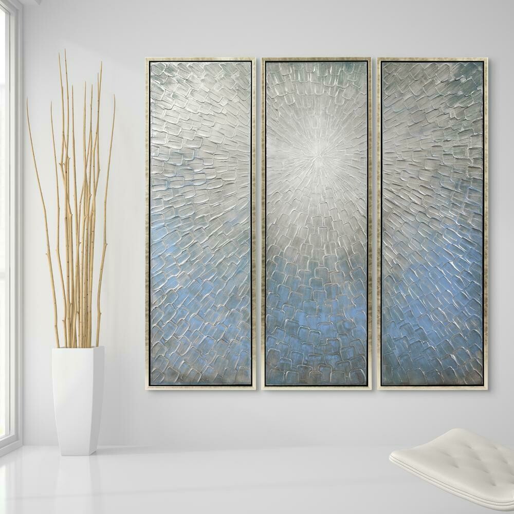 60 in. x 20 in. &quot;Silver Ice&quot; Textured Metallic Hand Painted by Martin Edwards Wall Art (Set of 3)
