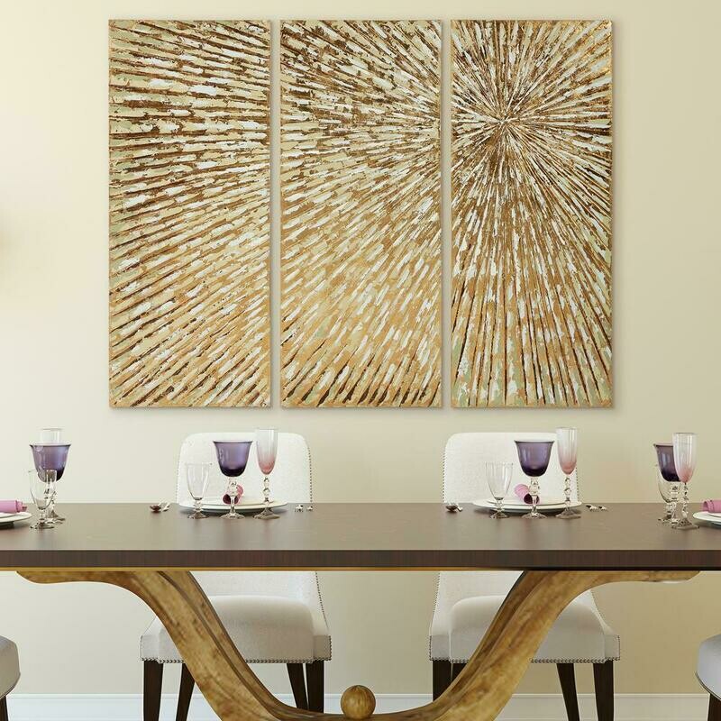 48 in. x 20 in. &quot;Sunshine&quot; Textured Metallic Hand Painted by Martin Edwards Wall Art (Set of 3)
